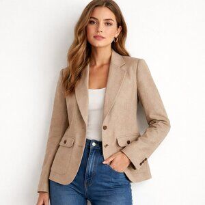 Vintage Wool Blend Light Oatmeal Beige Classic Blazer Made in Japan S